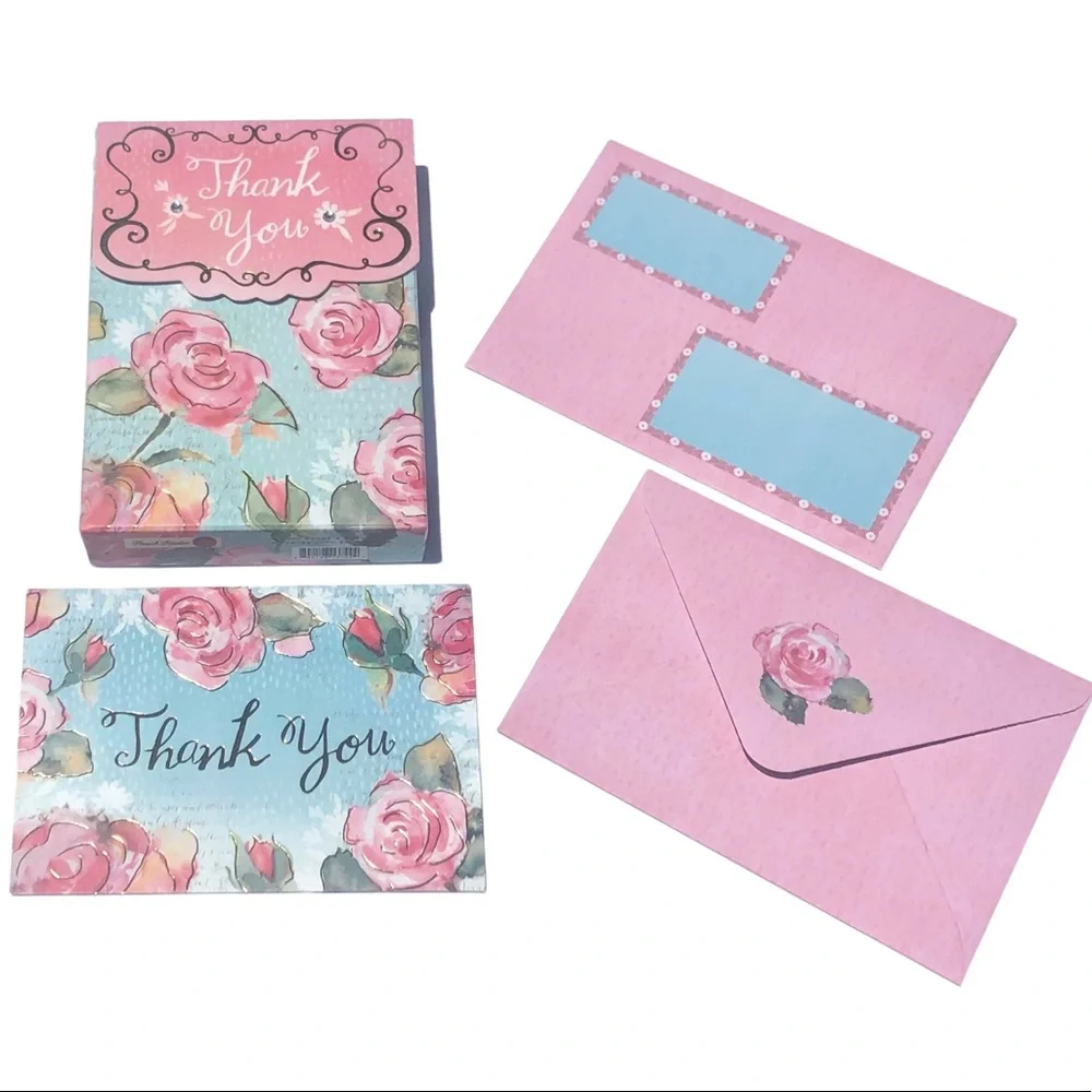 Punch Studio Thank You Roses Note Cards in Embellished Pouch (13744), 10 ct
